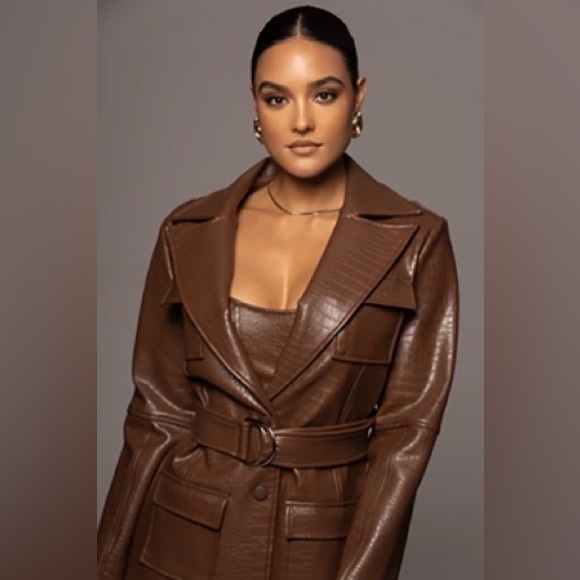 JLUXLABEL Chocolate Lyanna Croc Blazer Jacket - Picture 1 of 2